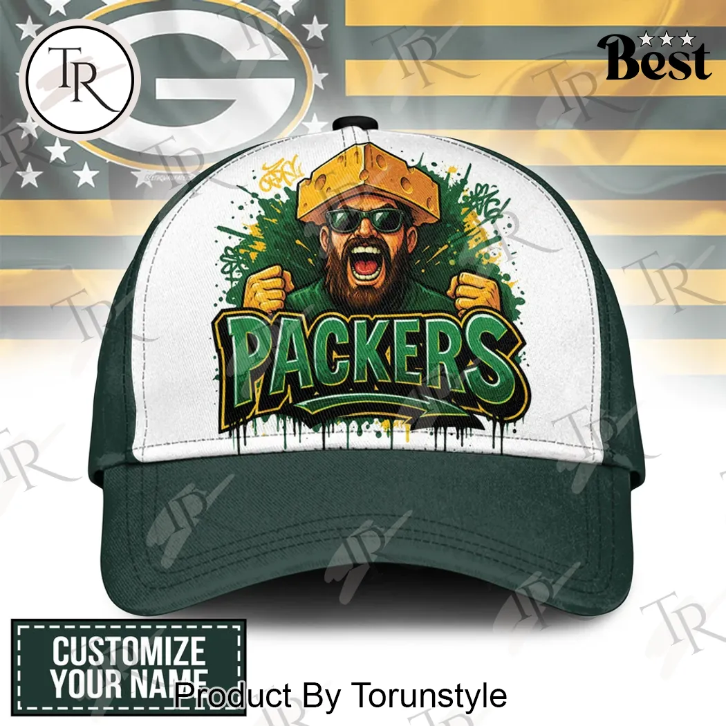 Green Bay Packers Cheesehead Personalized Name Custom Graffiti Baseball Cap Green Bay Packers Cheesehead Personalized Name Custom Graffiti Baseball Cap
