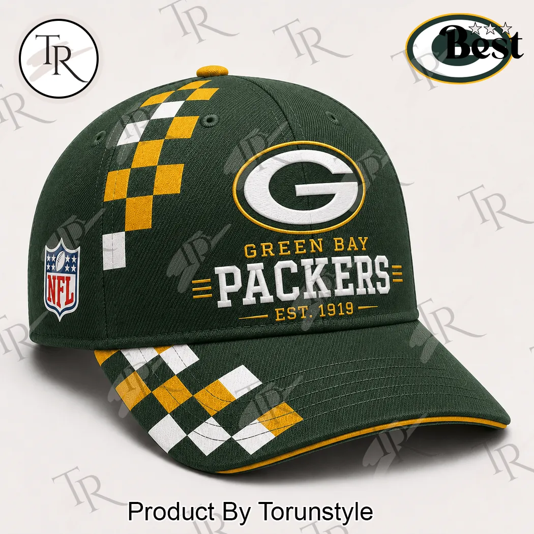Green Bay Packers NFL Est 1919 Checkerboard Sideline Embroidered Baseball Cap Green Bay Packers NFL Est 1919 Checkerboard Sideline Embroidered Baseball Cap