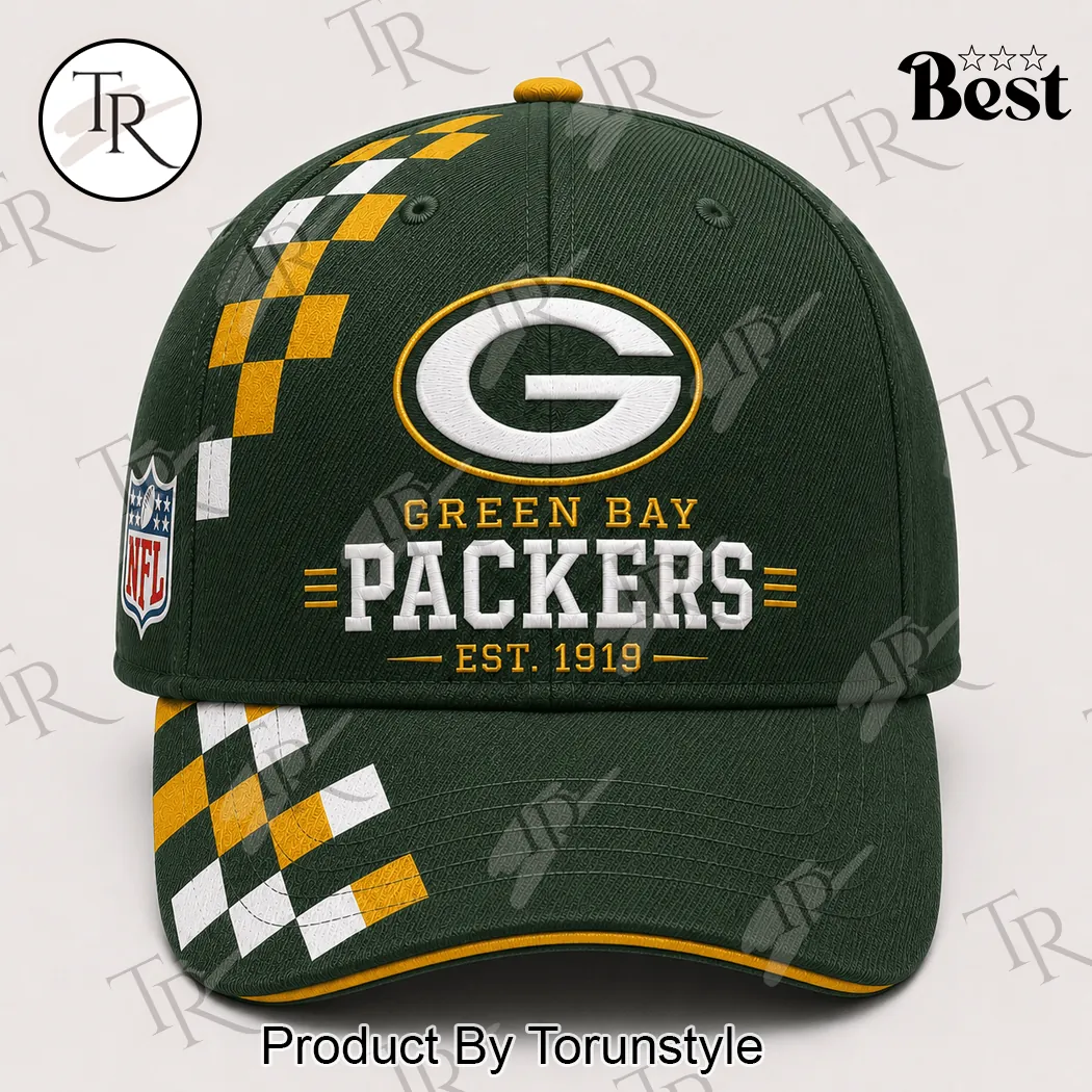 Green Bay Packers NFL Est 1919 Checkerboard Sideline Embroidered Baseball Cap Green Bay Packers NFL Est 1919 Checkerboard Sideline Embroidered Baseball Cap