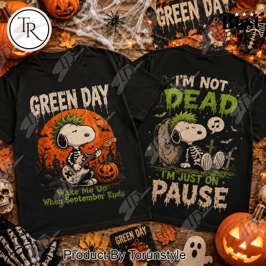 Green Day Snoopy Skeleton Punk Rock Wake Me Up When September Ends Halloween Graphic T-Shirt Green Day Snoopy Skeleton Punk Rock Wake Me Up When September Ends Halloween Graphic T-Shirt