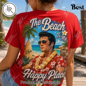 Elvis Presley Vintage Hawaiian Aloha Summer Beach Is My Happy Place Graphic T-Shirt