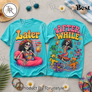 Grateful Dead Inspired Hippie Skeleton and Dancing Bears Retro Summer Graphic T-Shirt