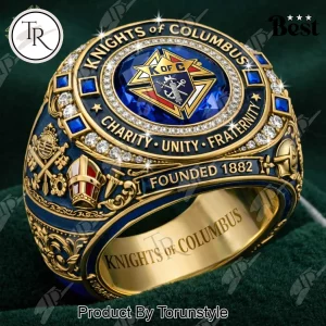 Knights of Columbus Premium Gold Blue Stone Commemorative Ring
