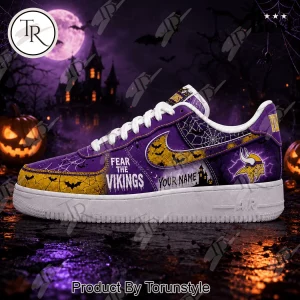 Minnesota Vikings Custom Name Fear The Team Halloween Purple Gold Air Force 1 Sneakers Minnesota Vikings Custom Name Fear The Team Halloween Purple Gold Air Force 1 Sneakers