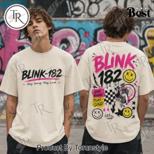 Blink-182 Stay Young Play Loud Retro Punk Rock Cream T-Shirt
