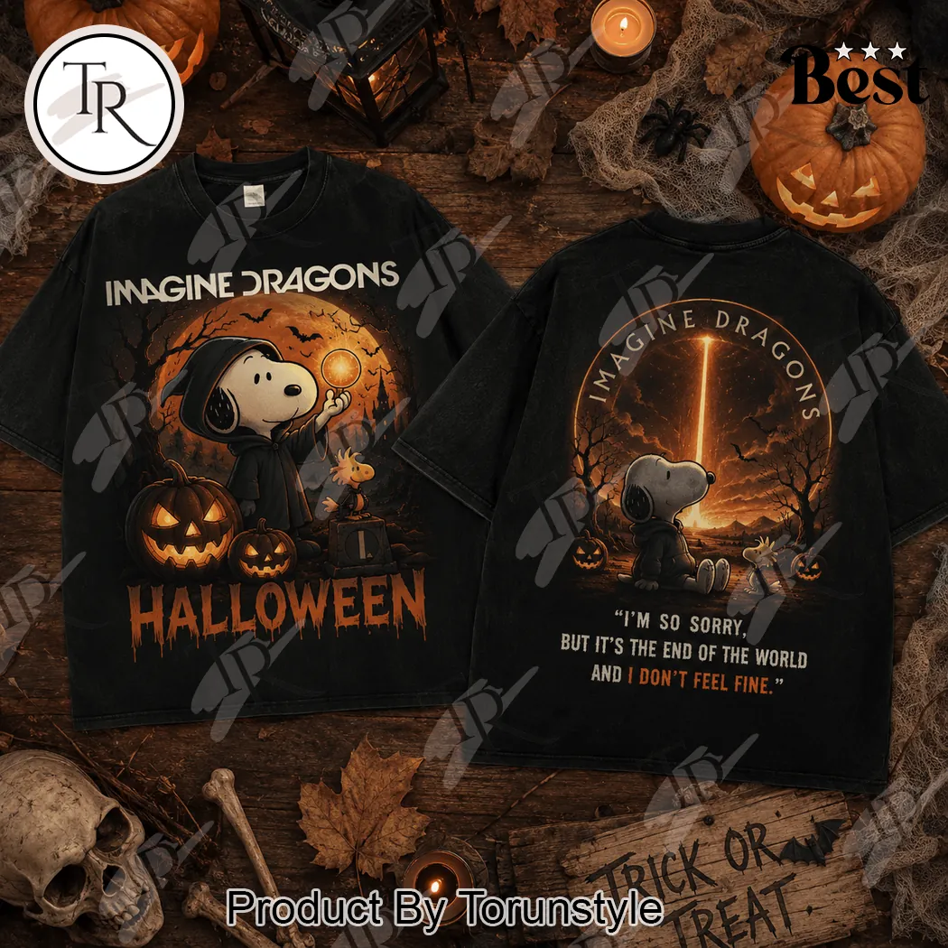 Imagine Dragons x Snoopy Halloween End Of The World Vintage Washed T-Shirt Imagine Dragons x Snoopy Halloween End Of The World Vintage Washed T-Shirt