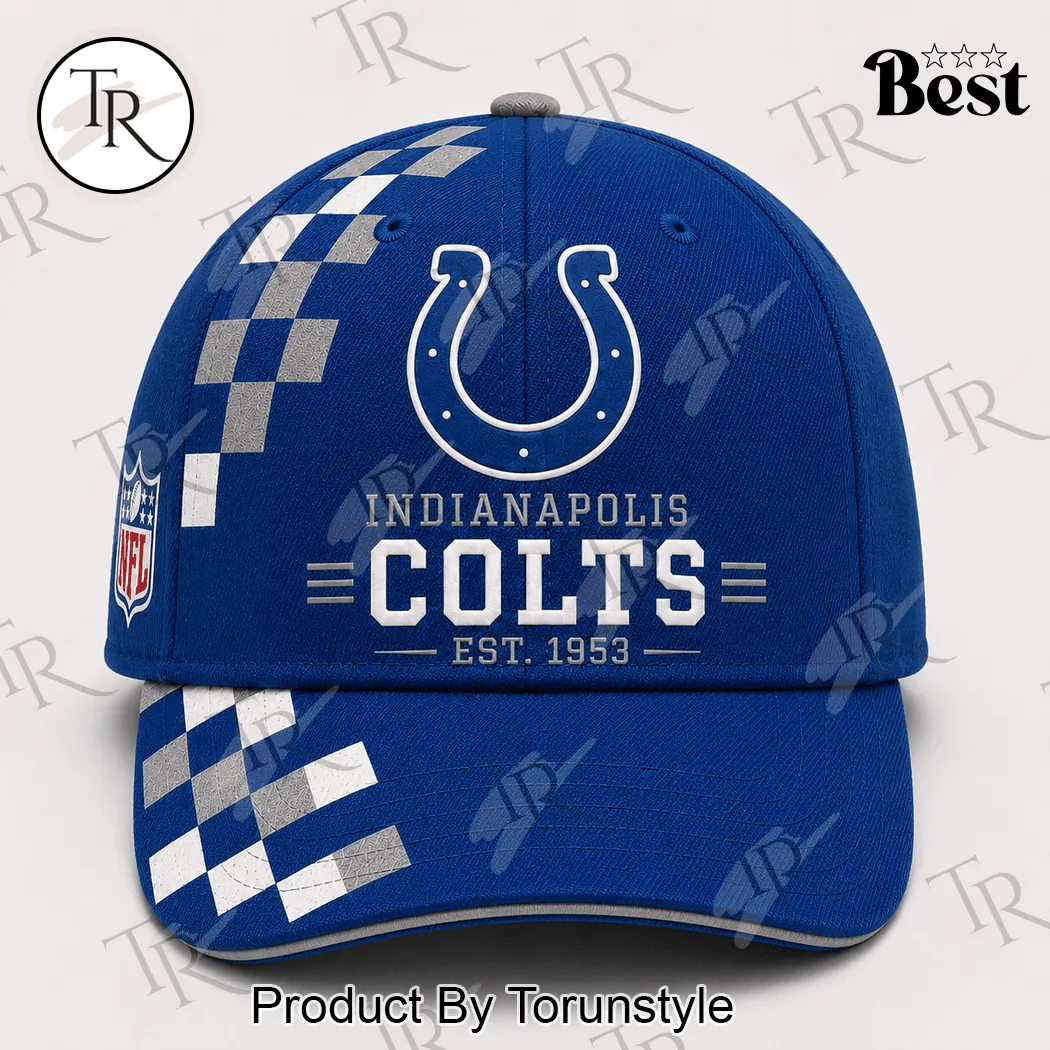 Indianapolis Colts NFL Est 1953 Premium Blue Checkered Sideline Baseball Cap Indianapolis Colts NFL Est 1953 Premium Blue Checkered Sideline Baseball Cap