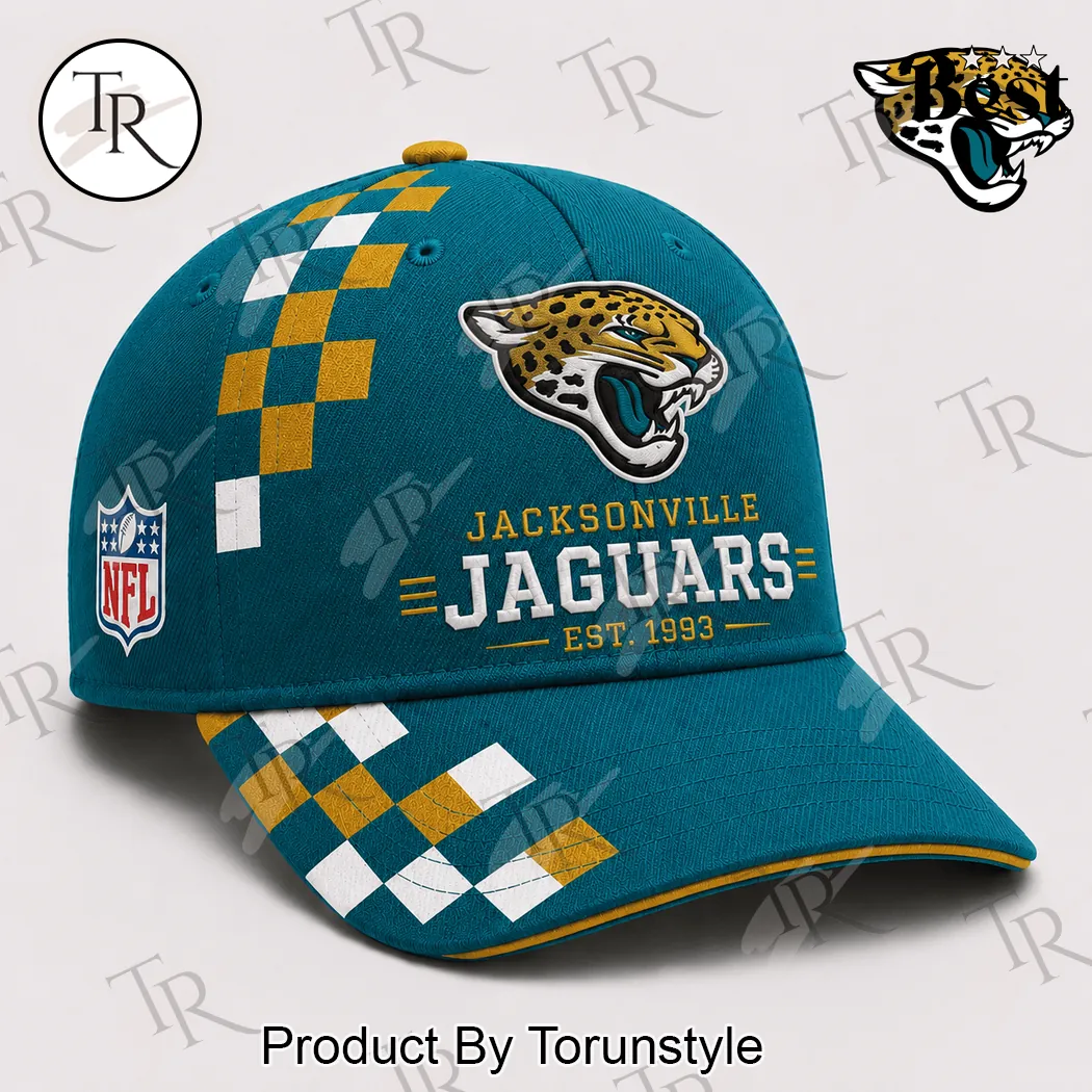 Jacksonville Jaguars NFL Est 1993 Teal Checkerboard Premium Sideline Baseball Cap Jacksonville Jaguars NFL Est 1993 Teal Checkerboard Premium Sideline Baseball Cap