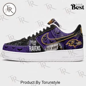 Baltimore Ravens NFL Halloween Fear The Team Custom Name Spooky Purple Air Force 1 Sneakers