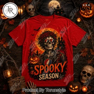 Grateful Dead Halloween Spooky Season Skull Roses Red Graphic T-Shirt