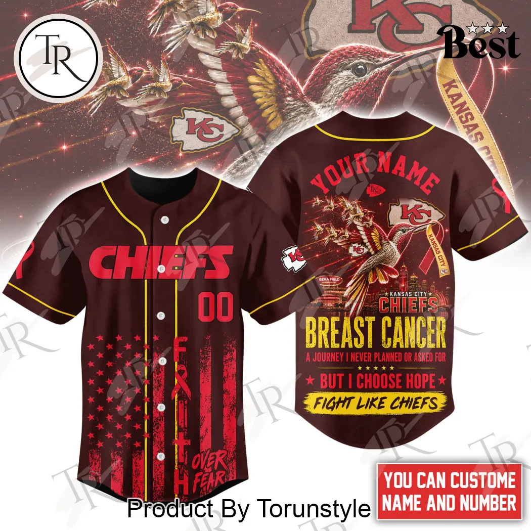 Kansas City Chiefs Breast Cancer Awareness Personalized Hope Over Fear Baseball Jersey Kansas City Chiefs Breast Cancer Awareness Personalized Hope Over Fear Baseball Jersey