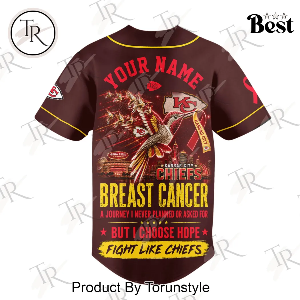 Kansas City Chiefs Breast Cancer Awareness Personalized Hope Over Fear Baseball Jersey Kansas City Chiefs Breast Cancer Awareness Personalized Hope Over Fear Baseball Jersey