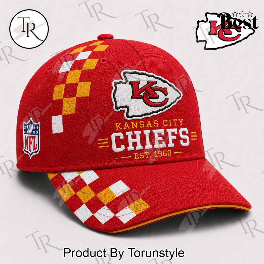 Kansas City Chiefs NFL Est 1960 Red Checkered Sideline Baseball Cap Kansas City Chiefs NFL Est 1960 Red Checkered Sideline Baseball Cap