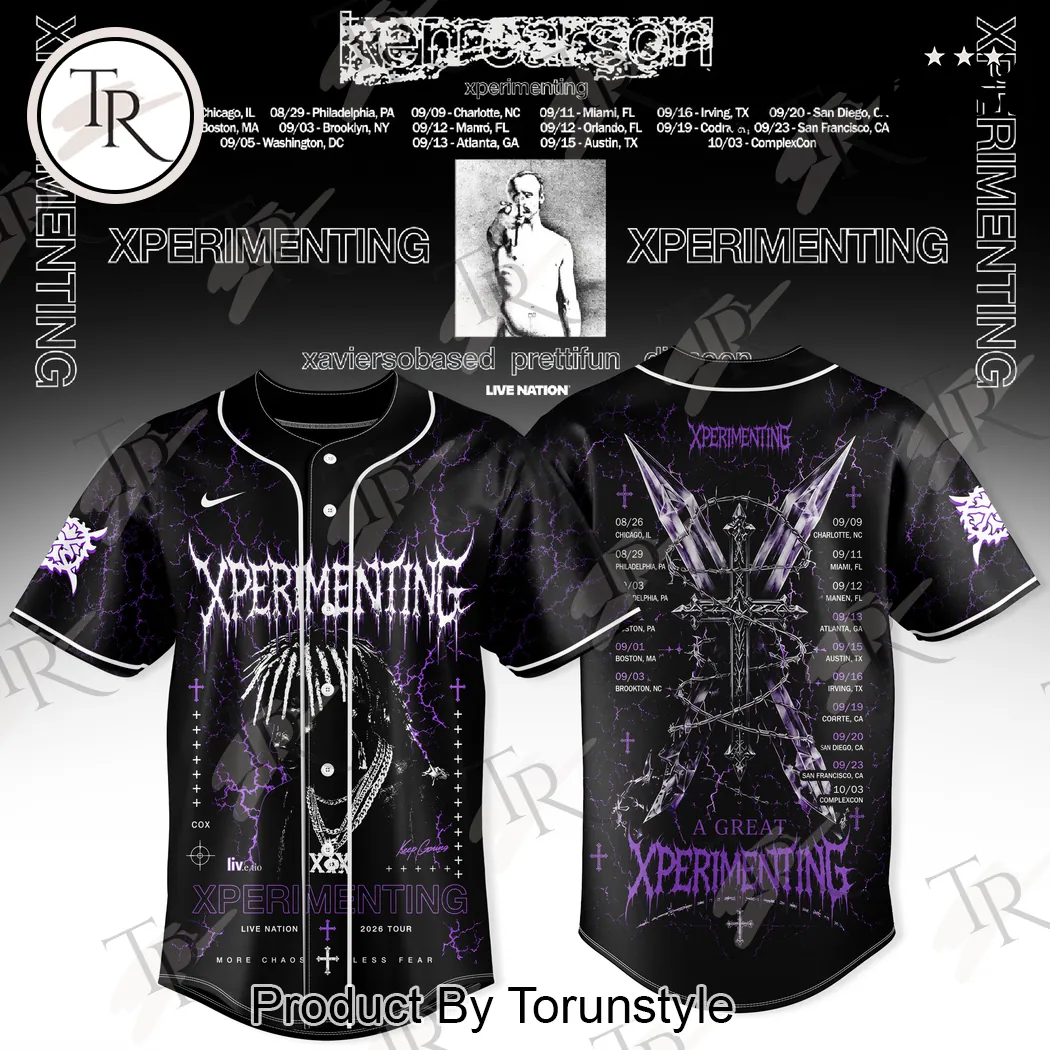 Ken Carson Xperimenting 2026 Tour Purple Lightning Gothic Graphic Baseball Jersey Ken Carson Xperimenting 2026 Tour Purple Lightning Gothic Graphic Baseball Jersey