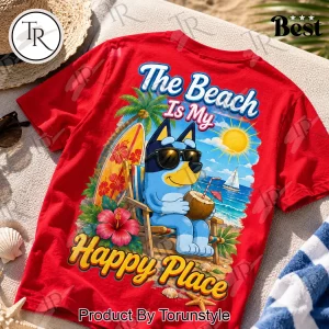 Bluey The Beach Is My Happy Place Red Double Sided Graphic T-Shirt