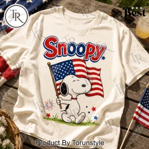 Snoopy My Dog Is A Democrat Patriotic American Flag Vintage Graphic T-Shirt
