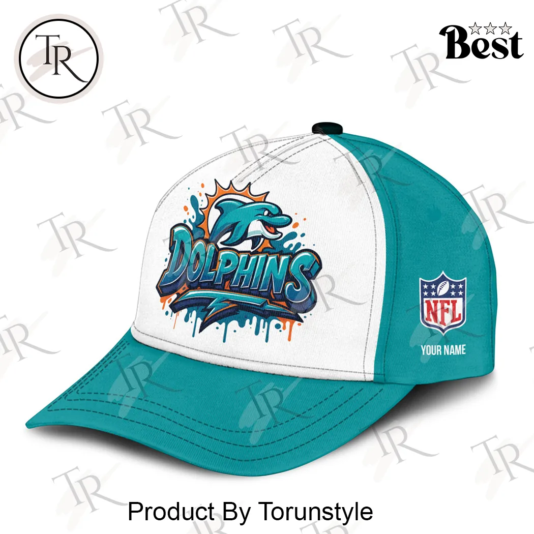 Miami Dolphins Personalized Custom Name Graffiti Splash NFL Baseball Cap Miami Dolphins Personalized Custom Name Graffiti Splash NFL Baseball Cap