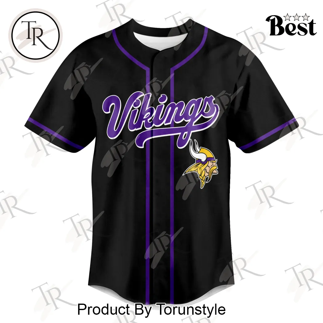 Minnesota Vikings God First Family Second Faith and Brotherhood Premium Black Baseball Jersey Minnesota Vikings God First Family Second Faith and Brotherhood Premium Black Baseball Jersey