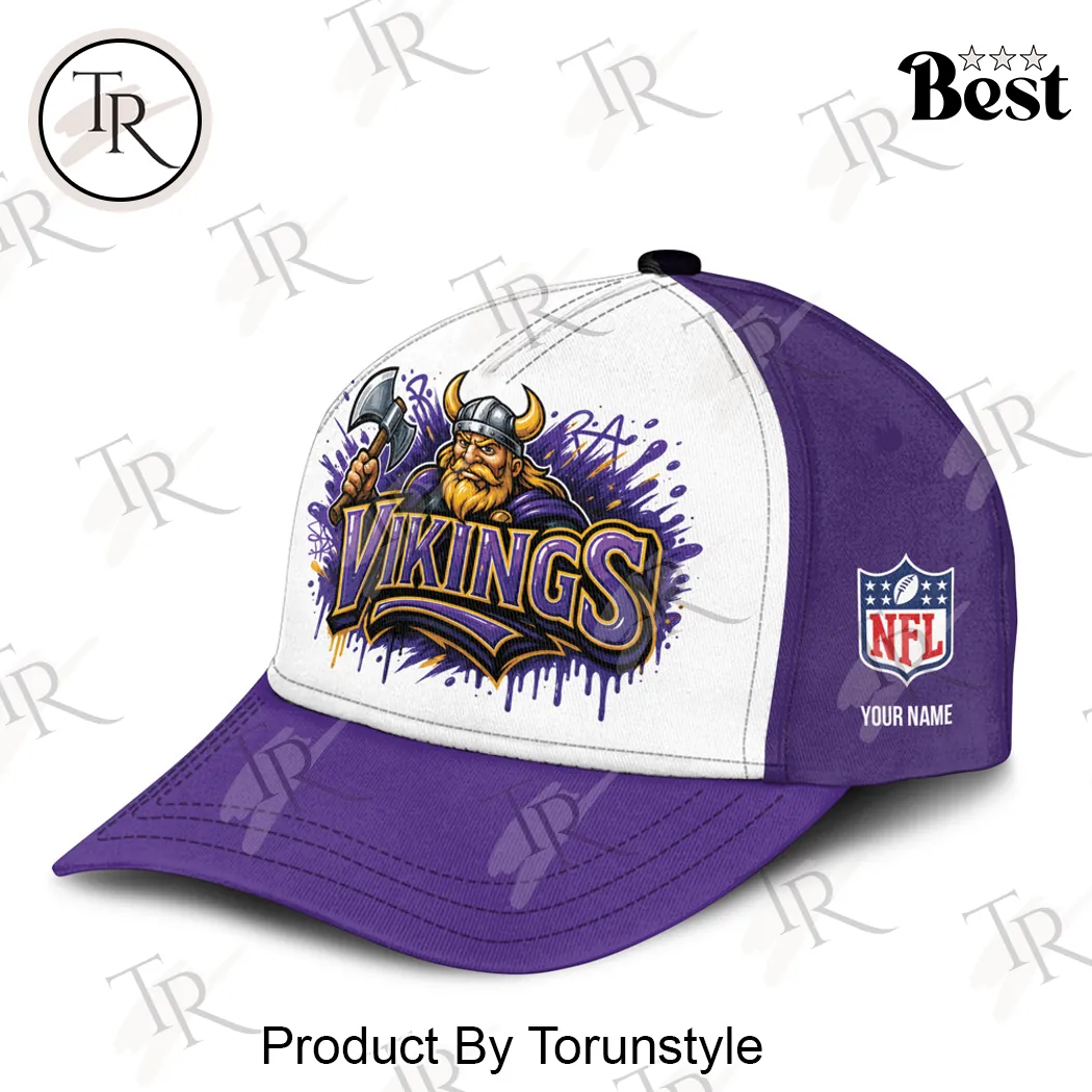Minnesota Vikings Personalized Name Premium Graffiti Purple Baseball Cap Minnesota Vikings Personalized Name Premium Graffiti Purple Baseball Cap