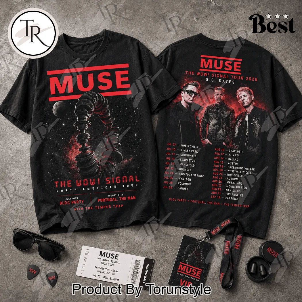 Muse The Wow Signal Tour 2026 Vintage Double Sided Concert Graphic T-Shirt Muse The Wow Signal Tour 2026 Vintage Double Sided Concert Graphic T-Shirt