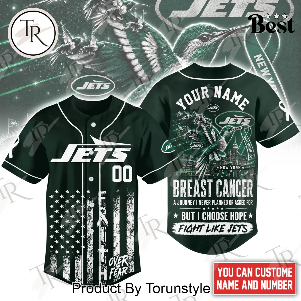 New York Jets Breast Cancer Awareness Hope Over Fear Personalized Baseball Jersey New York Jets Breast Cancer Awareness Hope Over Fear Personalized Baseball Jersey