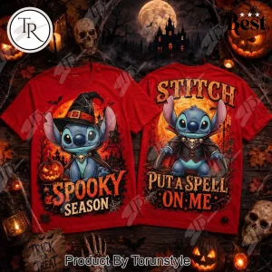 Disney Stitch Halloween Spooky Season Witch and Vampire Red Graphic T-Shirt