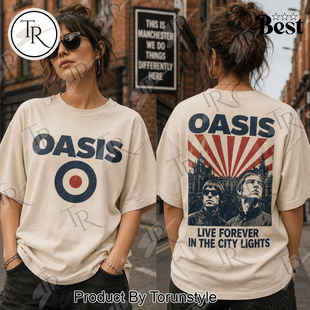 Oasis Live Forever Manchester Britpop Retro Graphic T-Shirt Oasis Live Forever Manchester Britpop Retro Graphic T-Shirt