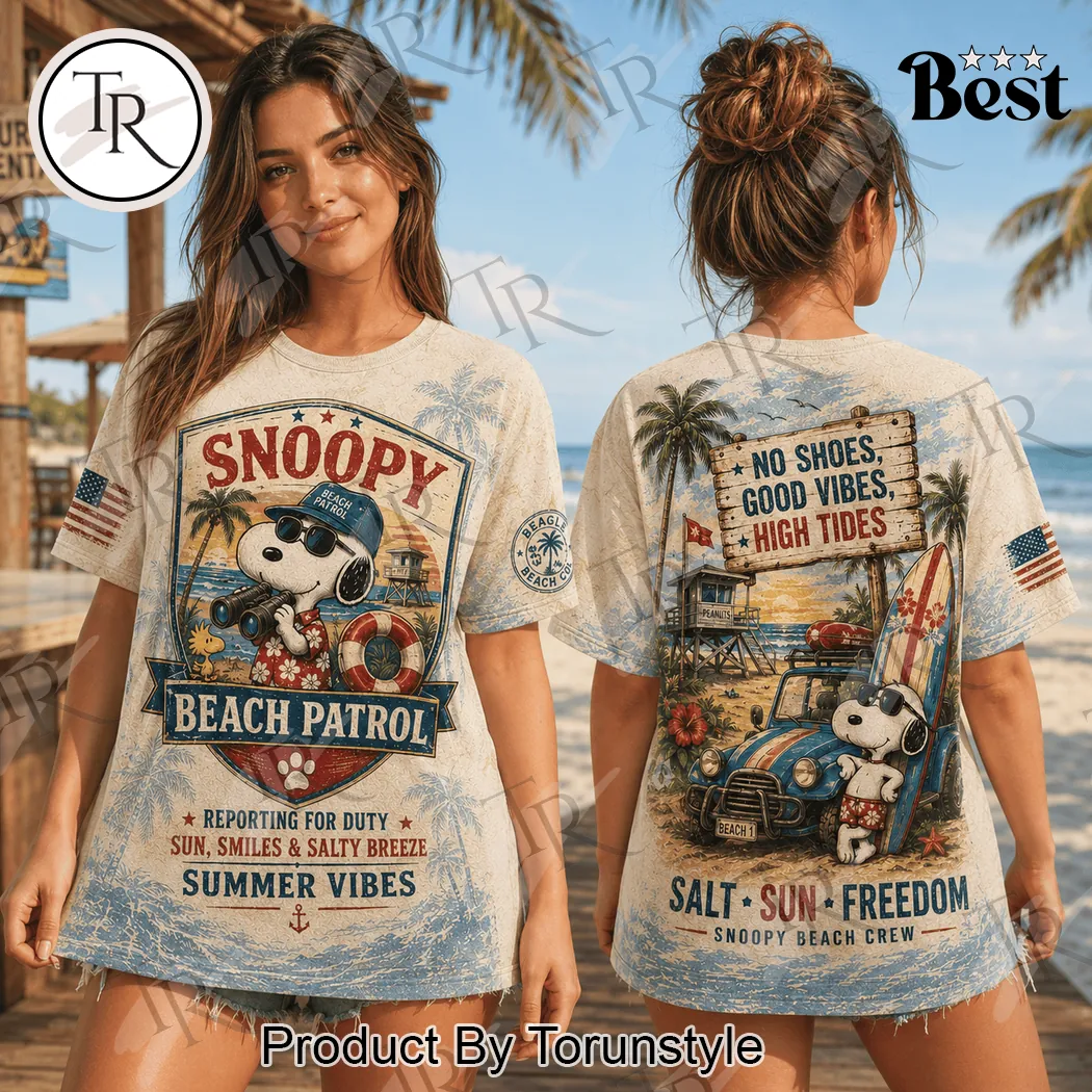 Peanuts Snoopy Beach Crew Salt Sun Freedom Summer Vacation All Over Print T-Shirt Peanuts Snoopy Beach Crew Salt Sun Freedom Summer Vacation All Over Print T-Shirt
