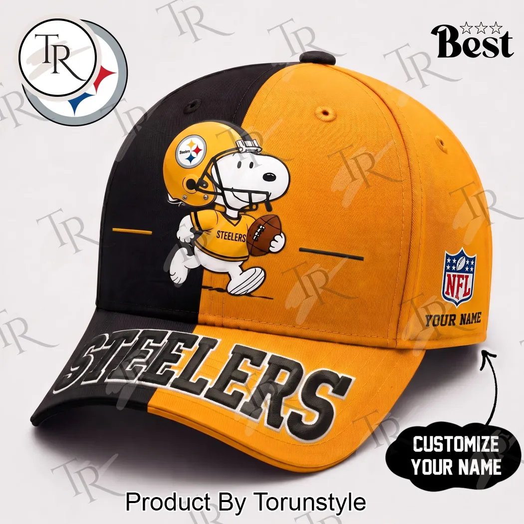 Pittsburgh Steelers Snoopy Personalized Custom Name Two-Tone Baseball Cap Pittsburgh Steelers Snoopy Personalized Custom Name Two-Tone Baseball Cap