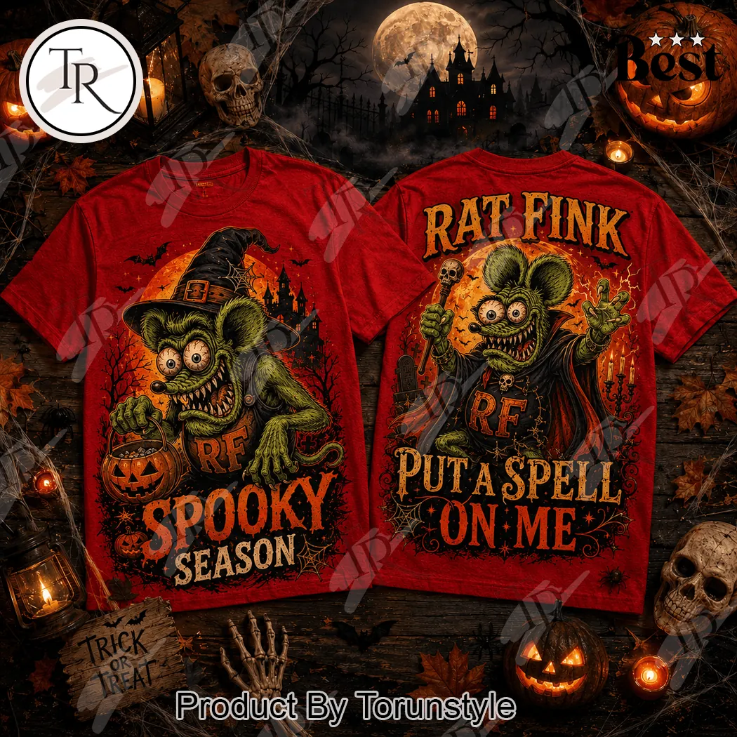 Rat Fink Spooky Season Halloween Witch Hat Red Double-Sided Graphic T-Shirt Rat Fink Spooky Season Halloween Witch Hat Red Double-Sided Graphic T-Shirt