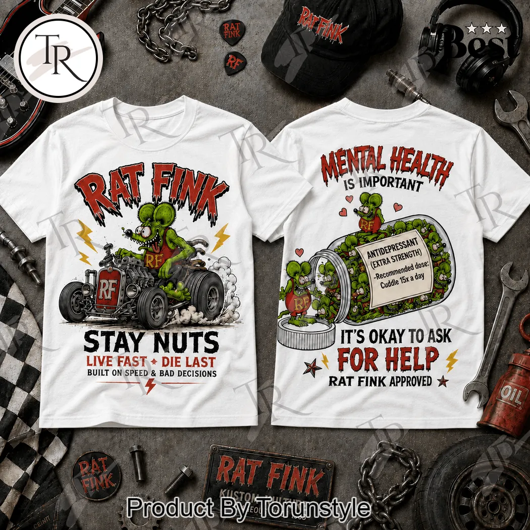 Rat Fink Stay Nuts Live Fast Retro Hot Rod Mental Health Awareness Graphic T-Shirt Rat Fink Stay Nuts Live Fast Retro Hot Rod Mental Health Awareness Graphic T-Shirt