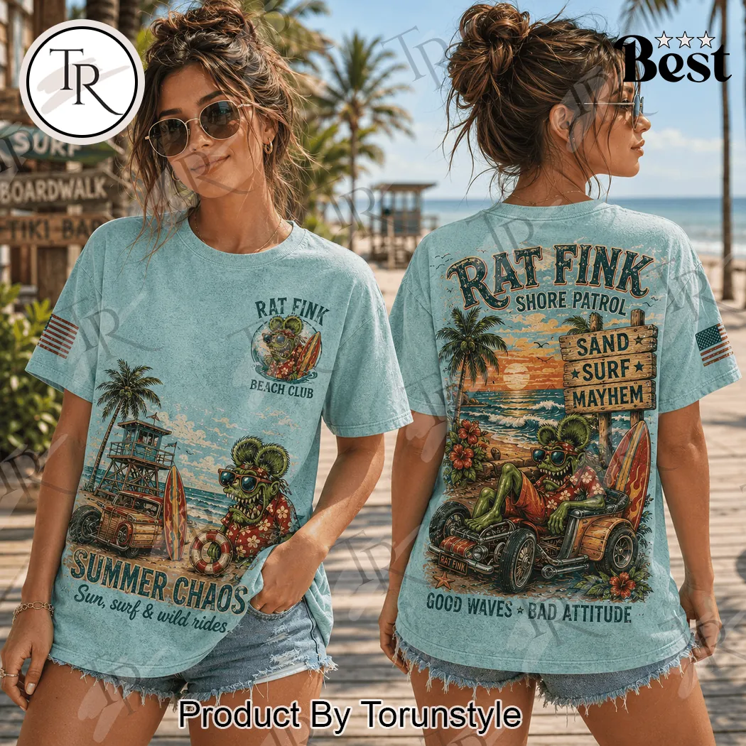 Rat Fink Summer Chaos Beach Club Kustom Kulture Distressed T-Shirt Rat Fink Summer Chaos Beach Club Kustom Kulture Distressed T-Shirt