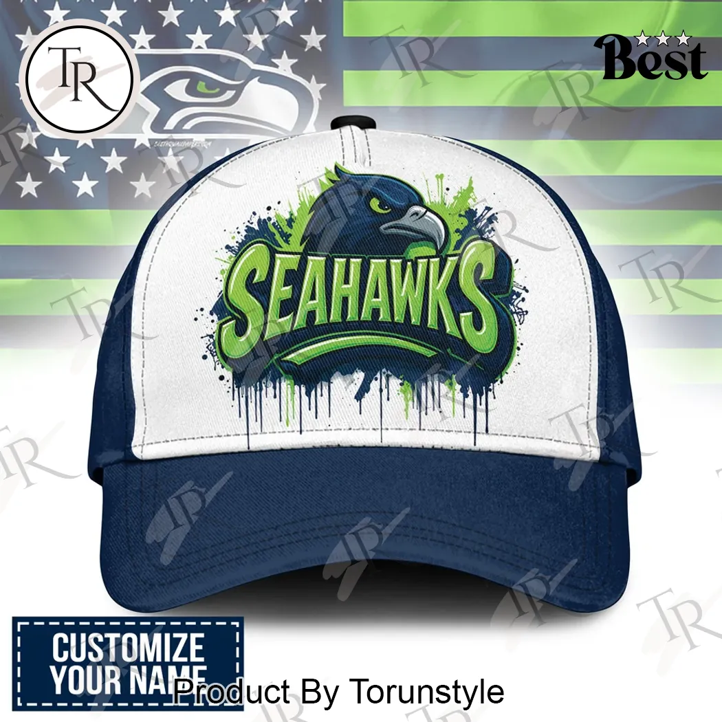 Seattle Seahawks Personalized NFL Football Graffiti Paint Drip Baseball Cap Seattle Seahawks Personalized NFL Football Graffiti Paint Drip Baseball Cap