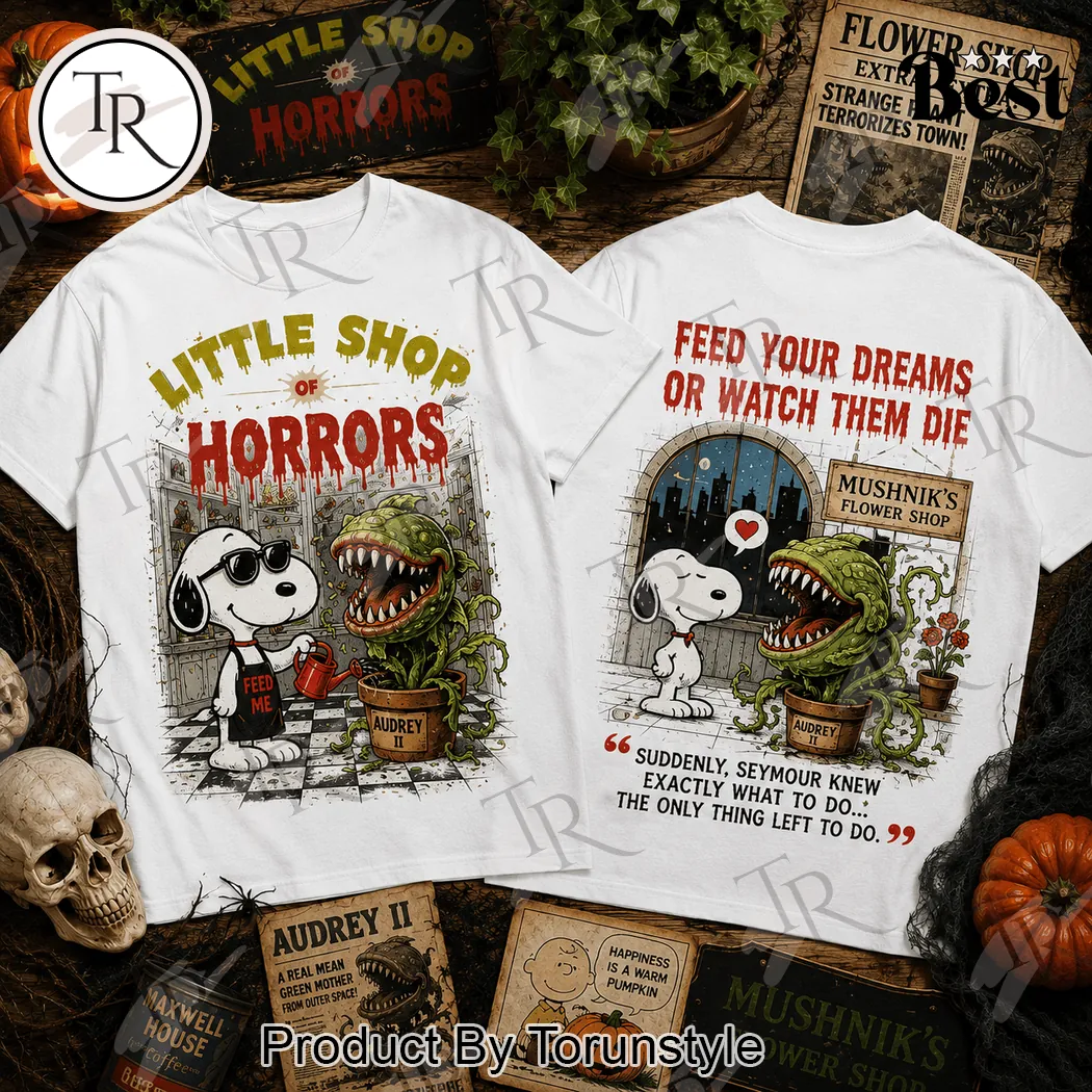 Snoopy Little Shop of Horrors Audrey II Funny Retro Halloween Graphic T-Shirt Snoopy Little Shop of Horrors Audrey II Funny Retro Halloween Graphic T-Shirt