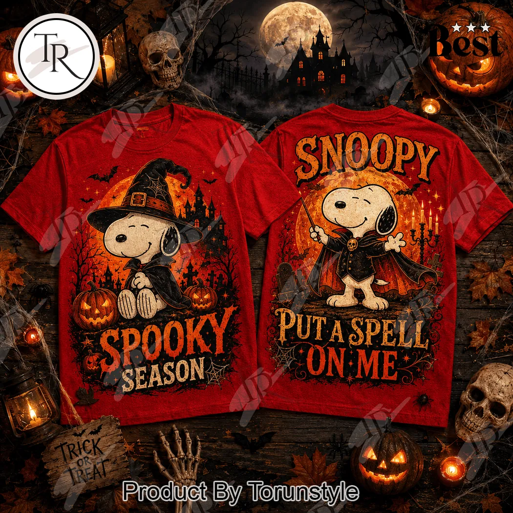 Snoopy Spooky Season Witch and Vampire Halloween Red Graphic T-Shirt Snoopy Spooky Season Witch and Vampire Halloween Red Graphic T-Shirt