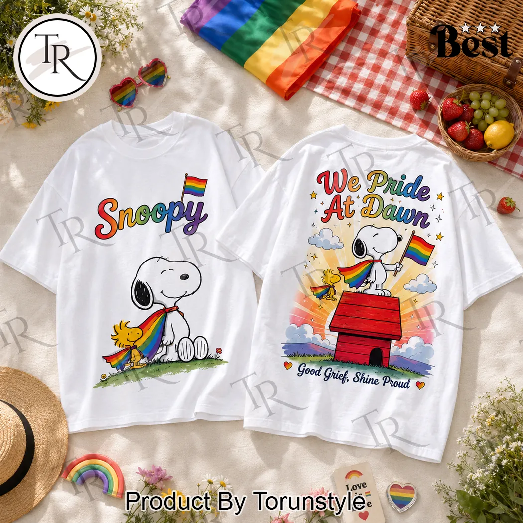 Snoopy We Pride At Dawn Rainbow LGBTQ Graphic T-Shirt Snoopy We Pride At Dawn Rainbow LGBTQ Graphic T-Shirt
