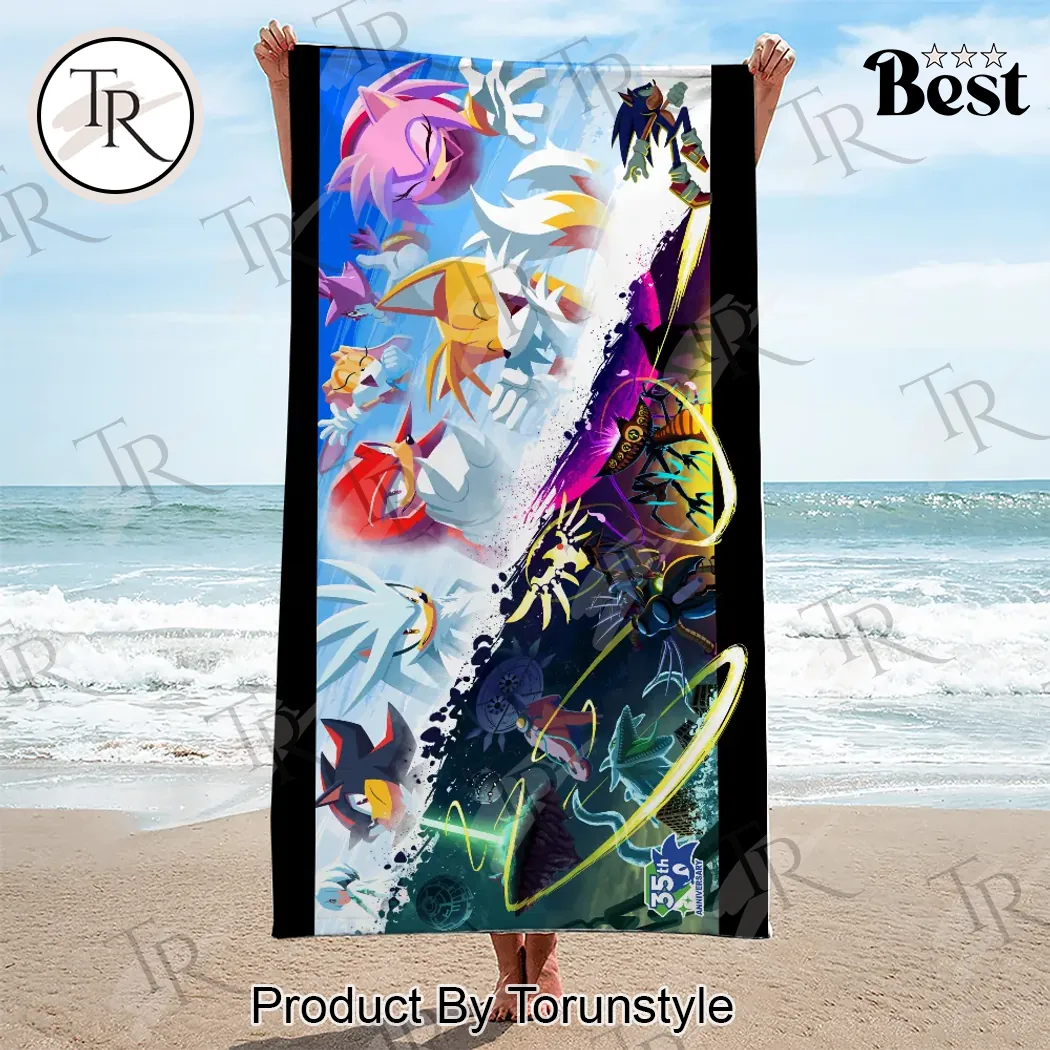 Sonic the Hedgehog 35th Anniversary Commemorative Multi-Character Large Beach Towel Sonic the Hedgehog 35th Anniversary Commemorative Multi-Character Large Beach Towel