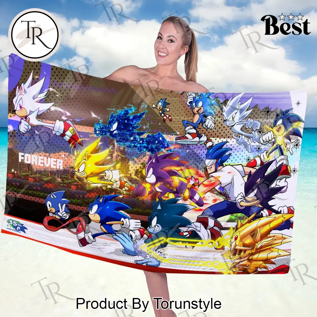 Sonic the Hedgehog 35th Anniversary Forever Fast Multi Character Beach Towel Sonic the Hedgehog 35th Anniversary Forever Fast Multi Character Beach Towel