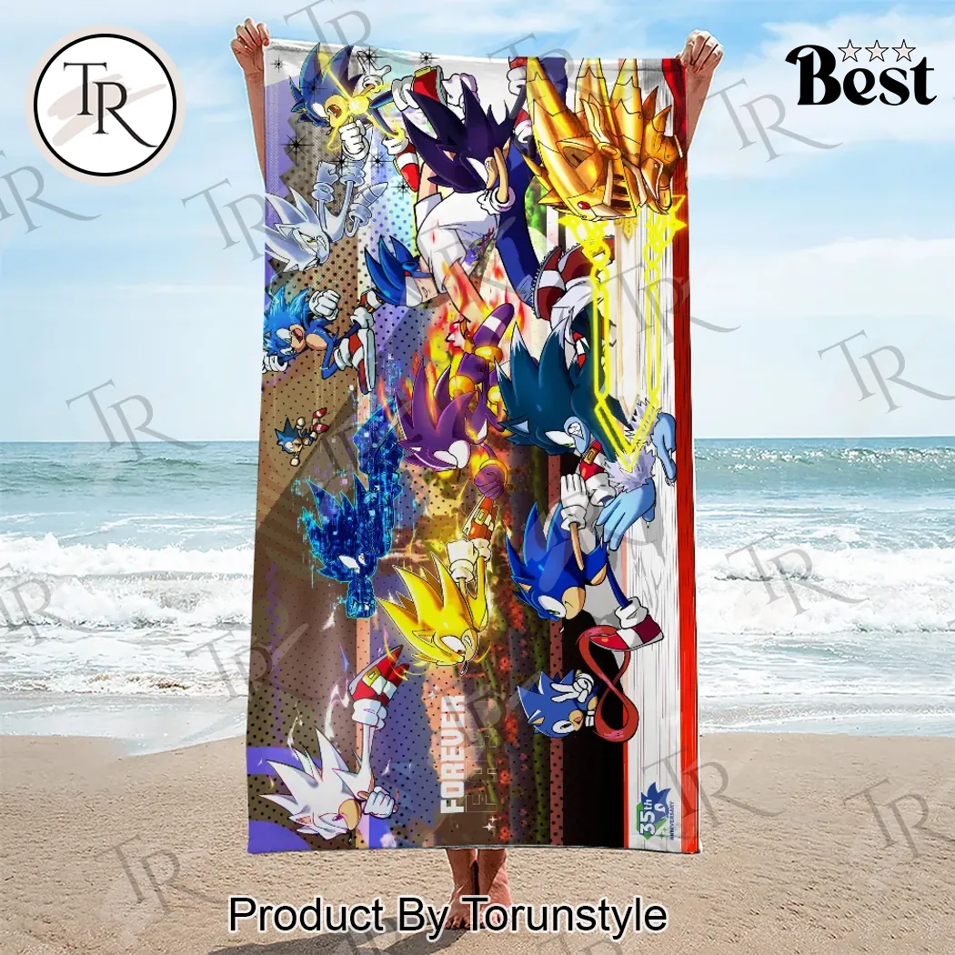 Sonic the Hedgehog 35th Anniversary Forever Fast Multi Character Beach Towel Sonic the Hedgehog 35th Anniversary Forever Fast Multi Character Beach Towel