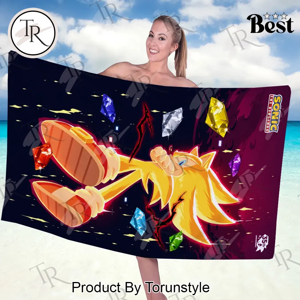 Sonic the Hedgehog 35th Anniversary Super Sonic Chaos Emeralds Commemorative Beach Towel Sonic the Hedgehog 35th Anniversary Super Sonic Chaos Emeralds Commemorative Beach Towel