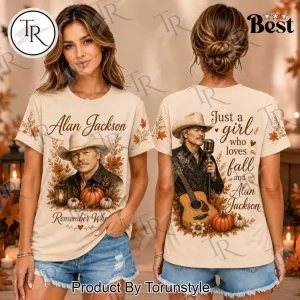 Alan Jackson Just A Girl Who Loves Fall Country Music Vintage Autumn Pumpkin T-Shirt