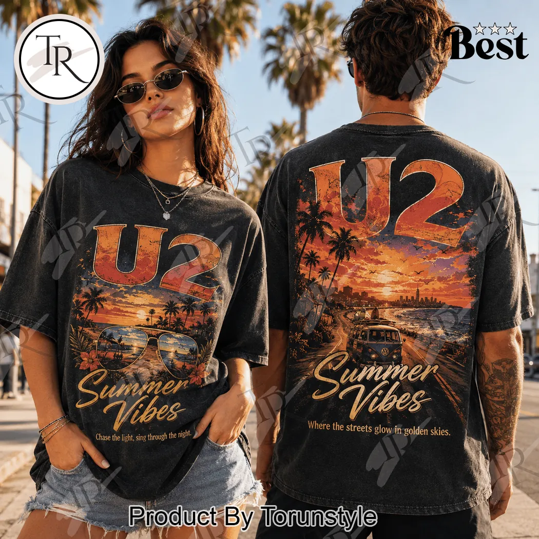 U2 Summer Vibes Retro Sunset Washed Black Graphic T-Shirt U2 Summer Vibes Retro Sunset Washed Black Graphic T-Shirt