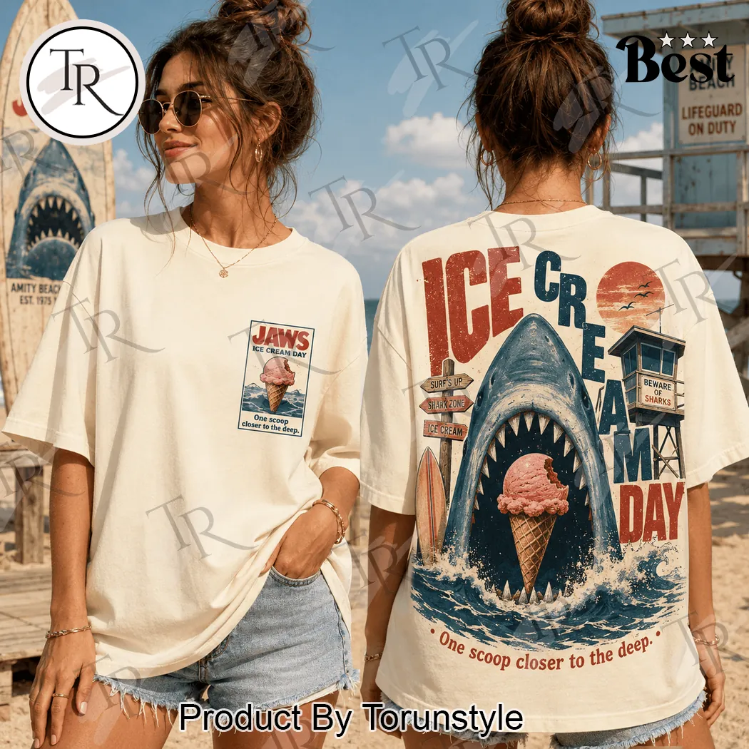 Vintage Jaws Shark Ice Cream Day Amity Beach Premium Oversized T-Shirt Vintage Jaws Shark Ice Cream Day Amity Beach Premium Oversized T-Shirt