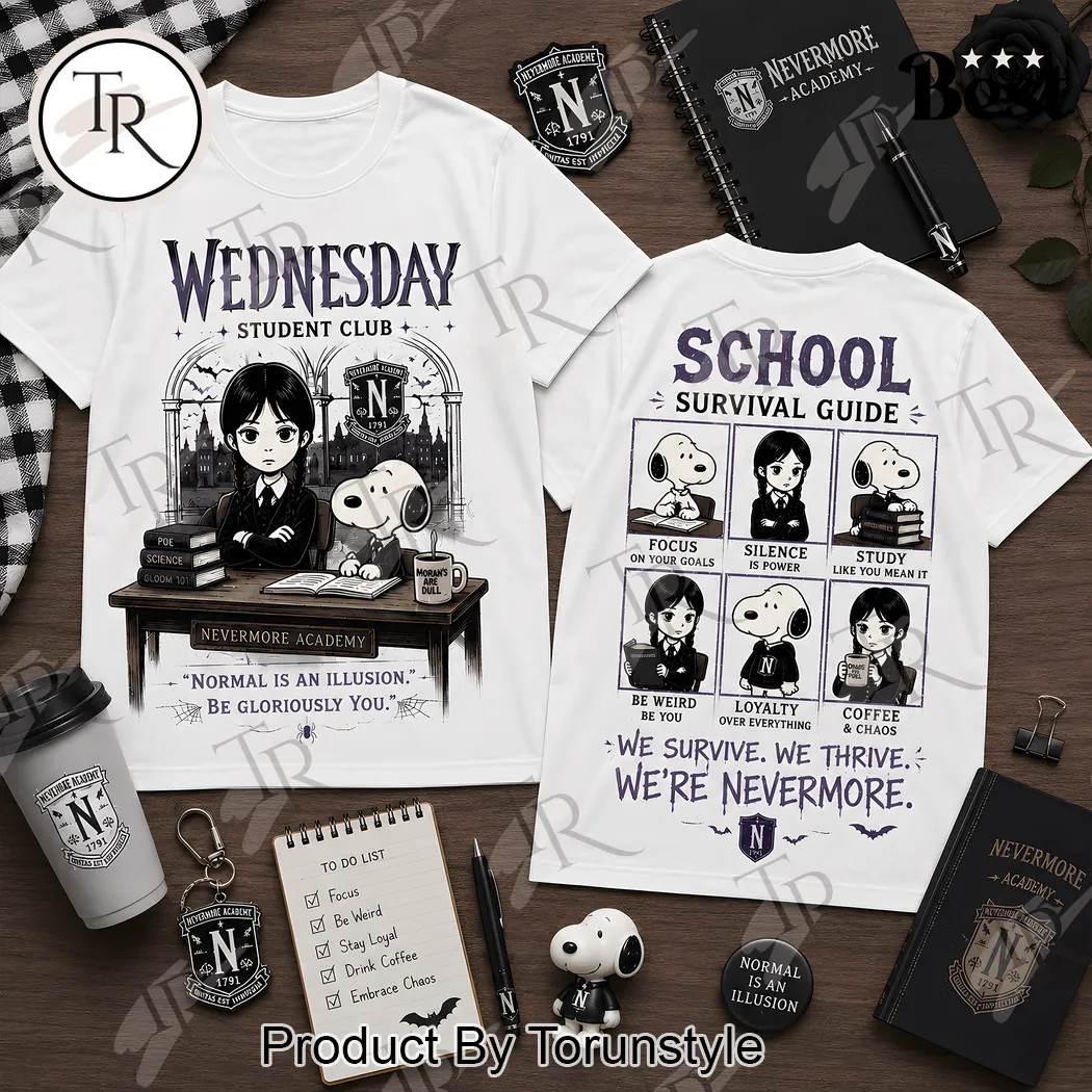 Wednesday Addams x Snoopy Nevermore Academy Student Club Graphic T-Shirt Wednesday Addams x Snoopy Nevermore Academy Student Club Graphic T-Shirt