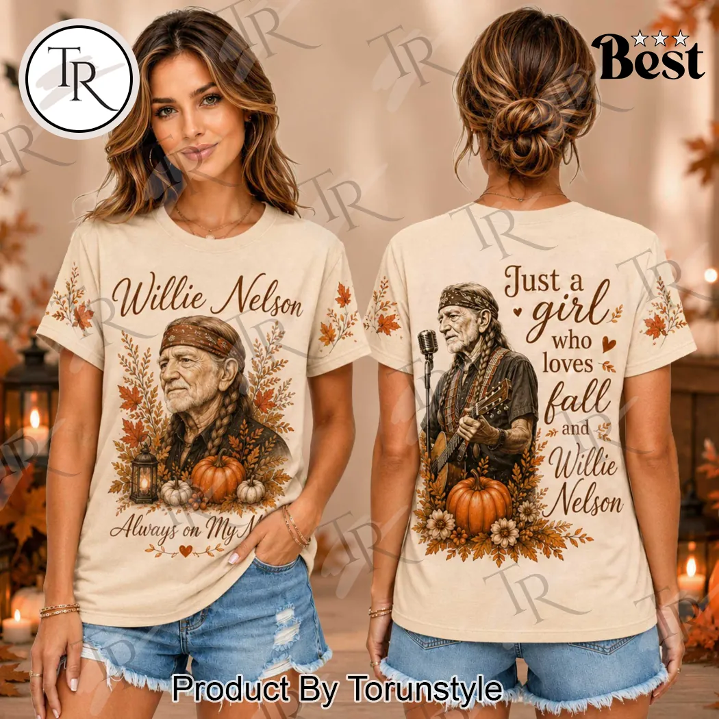 Willie Nelson Just A Girl Who Loves Fall Vintage Country Music Autumn Pumpkin Graphic T-Shirt Willie Nelson Just A Girl Who Loves Fall Vintage Country Music Autumn Pumpkin Graphic T-Shirt
