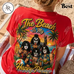 KISS Rock Band The Beach Is My Happy Place Summer Tropical Red Graphic T-Shirt
