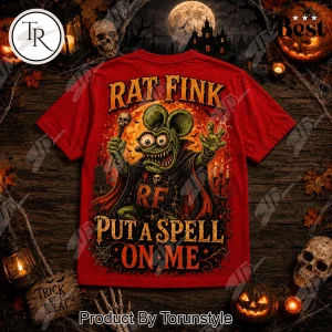 Rat Fink Spooky Season Halloween Witch Hat Red Double-Sided Graphic T-Shirt