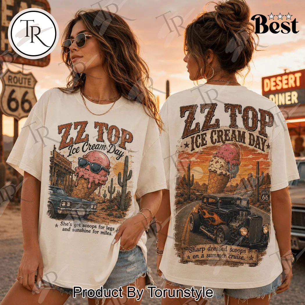 ZZ Top Ice Cream Day Route 66 Vintage Retro Desert Graphic T-Shirt ZZ Top Ice Cream Day Route 66 Vintage Retro Desert Graphic T-Shirt