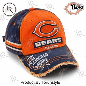 Chicago Bears 1919-2026 Commemorative Vintage Distressed Orange Navy Blue Baseball Cap