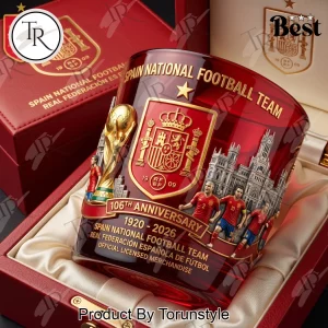 Spain National Football Team 106th Anniversary Commemorative Luxury Gold Embossed Whiskey Glass